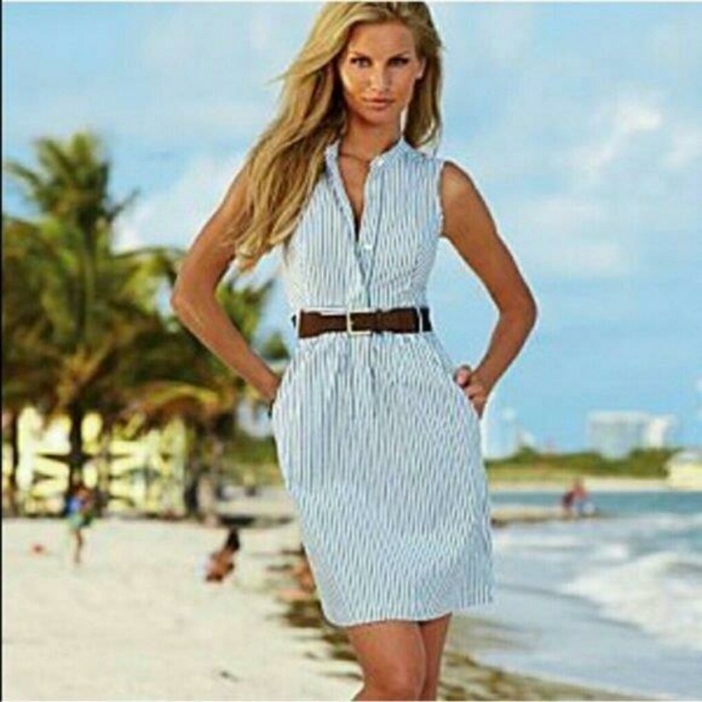 Striped mini dress with belt